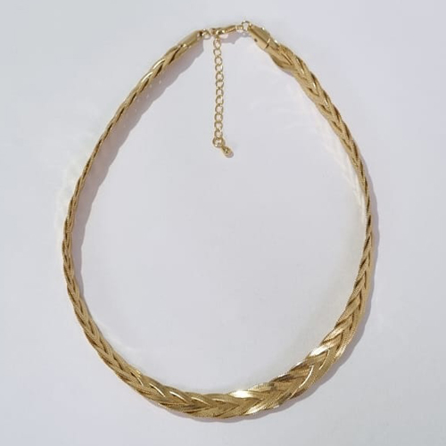 CORRENTE DE OURO 5 MILÉSIMOS+ VERNIZ CATAFORÉTICO TRANÇADA 32CM FECHO LAGOSTA OUCR000024