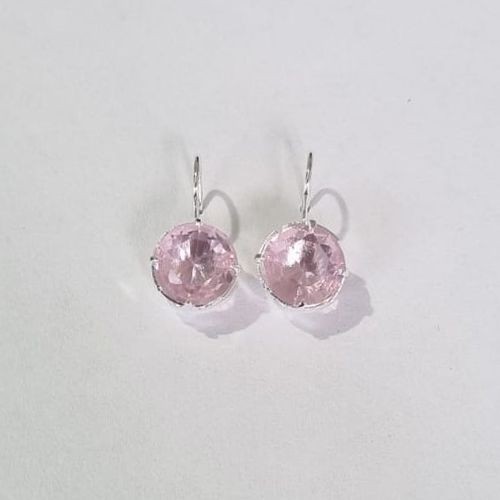 BRINCO FOLHEADO A PRATA COM 50 MILÉSIMOS + VERNIZ DIAMOND BASE ANZOL ZIRCÔNIA ROSA REDONDA 10MM PRBR000708