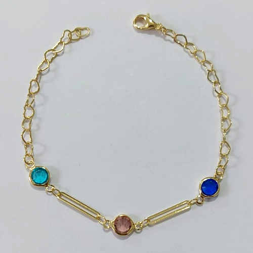 PULSEIRA EM OURO 3 MILÉSSIMOS + VERNIZ DIAMOND 18CM COM PEDRAS CRISTAIS COLORIDAS OUPS000021