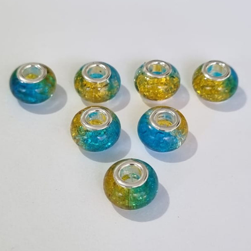 BERLOQUE  FOLHEADO A PRATA COM 50 MILÉSIMOS + VERNIZ DIAMOND SEPARADOR AZUL E AMARELO 14MM (UNIDADE) PRBQ000115