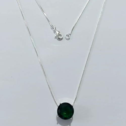 GARGANTILHA FOLHEADA A PRATA COM 50 MILÉSIMOS + VERNIZ DIAMOND 45CM CORRENTE VENEZIANA ZIRCÔNIA VERDE 12MM PRGG000945