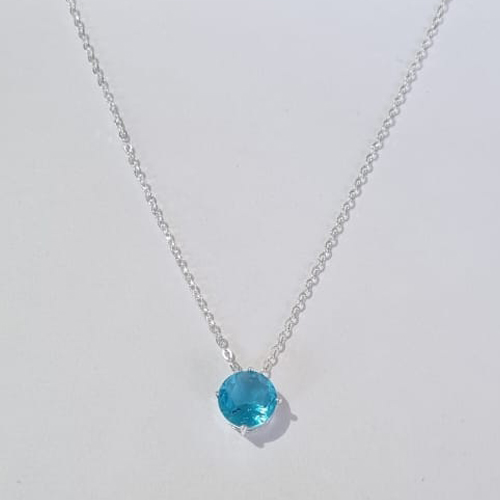 GARGANTILHA FOLHEADA A PRATA COM 50 MILÉSIMOS + VERNIZ DIAMOND 42CM CORRENTE CADEADO ZIRCÔNIA AZUL 10MM PRGG000947