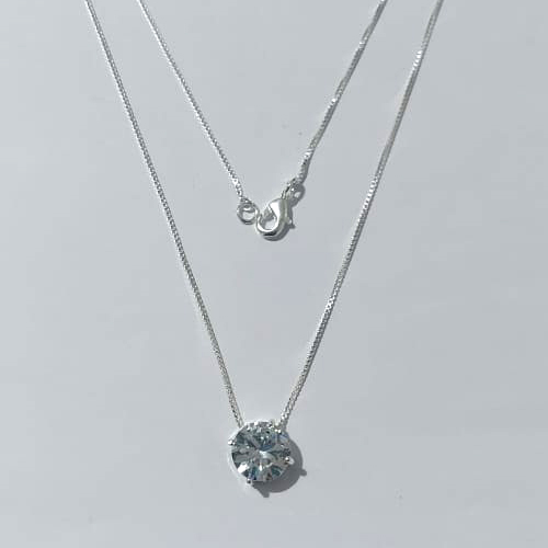 GARGANTILHA FOLHEADA A PRATA COM 50 MILÉSIMOS + VERNIZ DIAMOND - CORRENTE VENEZIANA 45CM ZIRCÔNIA REDONDA 10MM CRISTAL PRGG000951