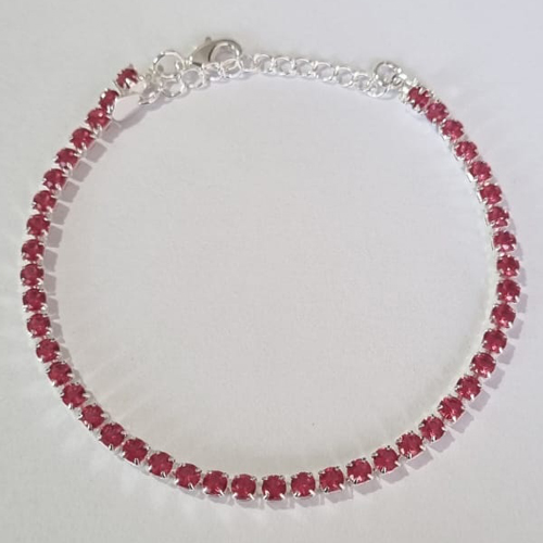 PULSEIRAS FOLHEADA A PRATA COM 50 MILÉSIMOS + VERNIZ DIAMOND RIVIÉRA 17CM COM MICRO ZIRCÔNIAS ROSAS+ EXTENSOR PRPS000593