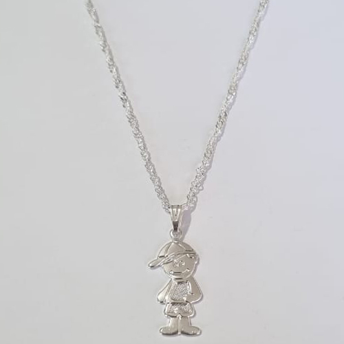 GARGANTILHA FOLHEADA A PRATA COM 50 MILÉSIMOS + VERNIZ DIAMOND 45CM CORRENTE SINGAPURA MENINO BONÉ 10MM PRGG000968
