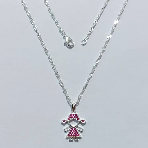 GARGANTILHA FOLHEADA A PRATA COM 50 MILÉSIMOS + VERNIZ DIAMOND 45CM CORRENTE VENEZIANA MENINA COM MICRO ZIRCÔNIAS ROSAS 14MM PRGG000971