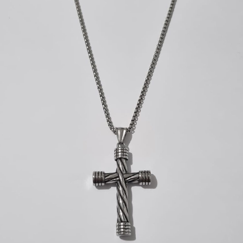GARGANTILHA EM AÇO INOXIDÁVEL COM PINGENTE CRUCIFIXO 45MM E CORRENTE INDIANA 60CM + EXTENSOR FECHO LAGOSTA ACGG000157