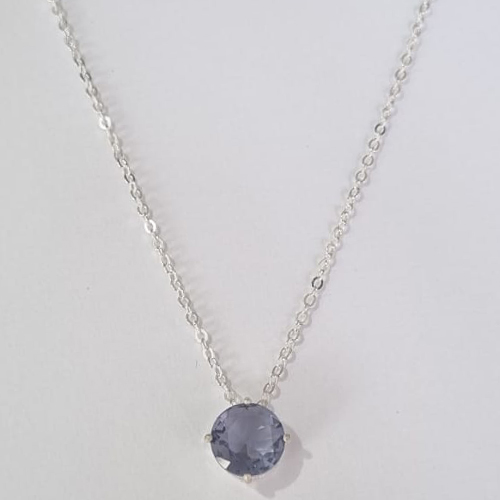 GARGANTILHA FOLHEADA A PRATA COM 50 MILÉSIMOS + VERNIZ DIAMOND 42CM CORRENTE CADEADO ZIRCÔNIA LILÁS 10MM PRGG000987