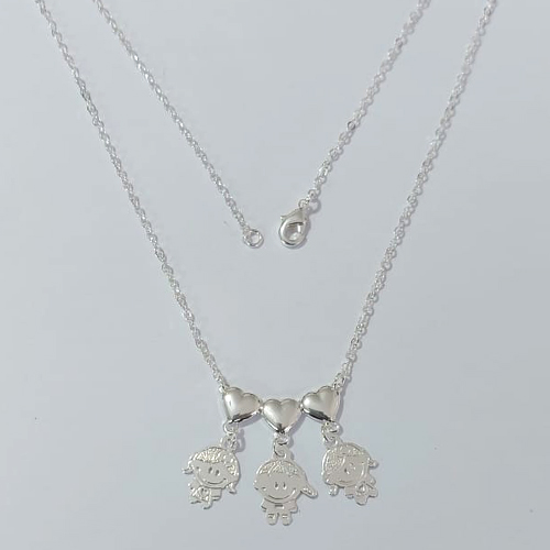 GARGANTILHA FOLHEADA A PRATA COM 50 MILÉSIMOS + VERNIZ DIAMOND CORRENTE CADEADO CANGA CORAÇÃO 2 MENINO E 1 MENINA 22MM PRGG000991