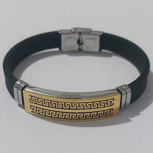 PULSEIRA  EM AÇO INOXIDÁVEL 316L EMBORRACHADA 20CM LARGURA 10MM COM TRAVA DOURADO ACPS000373