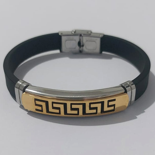 PULSEIRA  EM AÇO INOXIDÁVEL 316L EMBORRACHADA 20CM LARGURA 10MM COM TRAVA DETALHES VAZADOS DOURADO ACPS000376