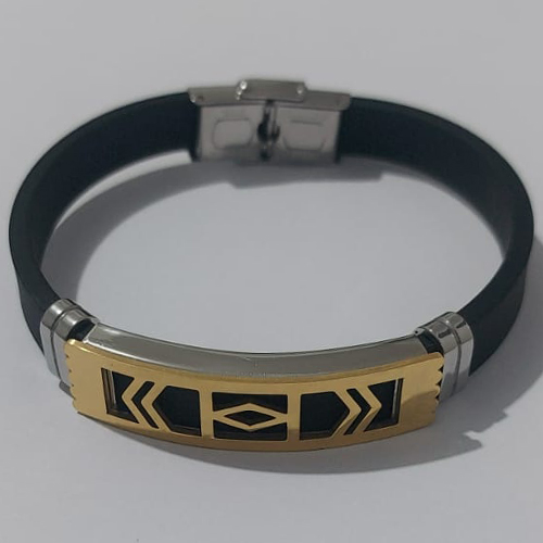 PULSEIRA  EM AÇO INOXIDÁVEL 316L EMBORRACHADA 20CM LARGURA 10MM COM TRAVA DETALHES VAZADOS DOURADO ACPS000377