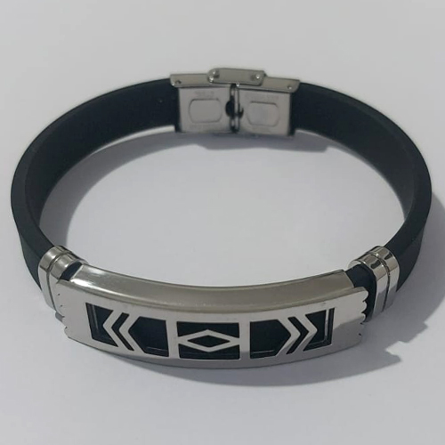 PULSEIRA  EM AÇO INOXIDÁVEL 316L EMBORRACHADA 20CM LARGURA 10MM COM TRAVA DETALHES VAZADOS ACPS000379