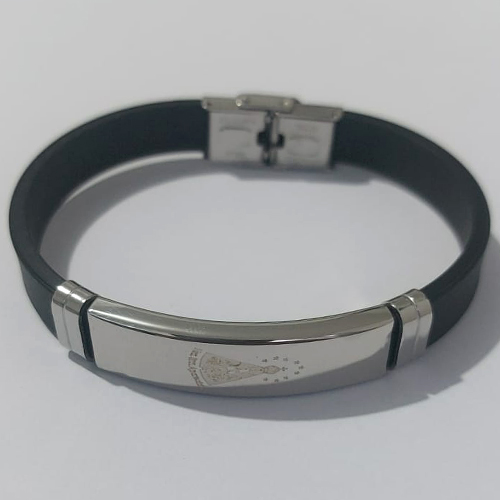 PULSEIRA  EM AÇO INOXIDÁVEL 316L EMBORRACHADA 20CM LARGURA 10MM COM TRAVA NOSSA SENHORA APARECIDA ACPS000382