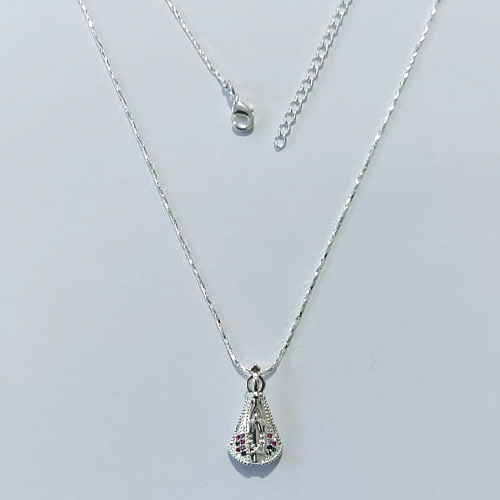GARGANTILHA FOLHEADA A PRATA COM 50 MILÉSIMOS + VERNIZ DIAMOND CORRENTE L -11 45CM NOSSA SENHORA APARECIDA CRAVEJADO COM MICRO ZIRCÔNIAS COLORIDAS 10MM + EXTENSOR FECHO LAGOSTA PRGG000999