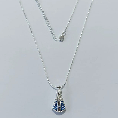 GARGANTILHA FOLHEADA A PRATA COM 50 MILÉSIMOS + VERNIZ DIAMOND CORRENTE L-11 45CM NOSSA SENHORA APARECIDA CRAVEJADO COM MICRO ZIRCÔNIAS AZUÍS 11MM + EXTENSOR FECHO LAGOSTA PRGG001000