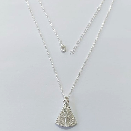 GARGANTILHA FOLHEADA A PRATA COM 50 MILÉSIMOS + VERNIZ DIAMOND CORRENTE CADEADO NOSSA SENHORA APARECIDA COM MICRO ZIRCÔNIAS 16MM PRGG001008