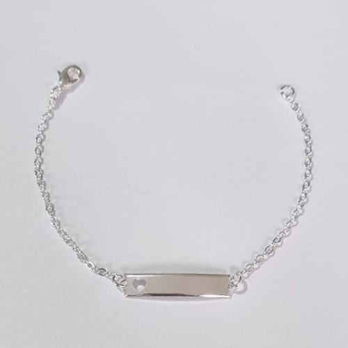 PULSEIRA FOLHEADA A PRATA COM 50 MILÉSIMOS + VERNIZ DIAMOND 12CM CHAPINHA CORAÇÃO FECHO LAGOSTA PRPS000676