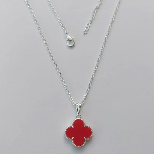 GARGANTILHA FOLHEADA A PRATA COM 50 MILÉSIMOS + VERNIZ DIAMOND CORRENTE 45CM TREVO VERMELHO 13MM (PRA303) PRGG001028