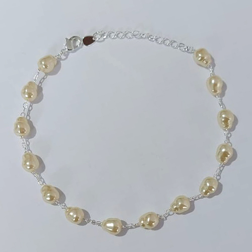 PULSEIRA FOLHEADA A PRATA COM 50 MILÉSIMOS + VERNIZ DIAMOND 18CM PÉROLAS BARROCAS + EXTENSOR FECHO LAGOSTA PRPS000789