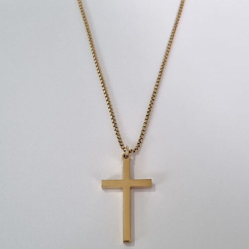 GARGANTILHA EM AÇO INOXIDÁVEL CORRENTE DOURADA 65CM PINGENTE CRUCIFIXO LISO 41X22MM FECHO LAGOSTA ACGG000169