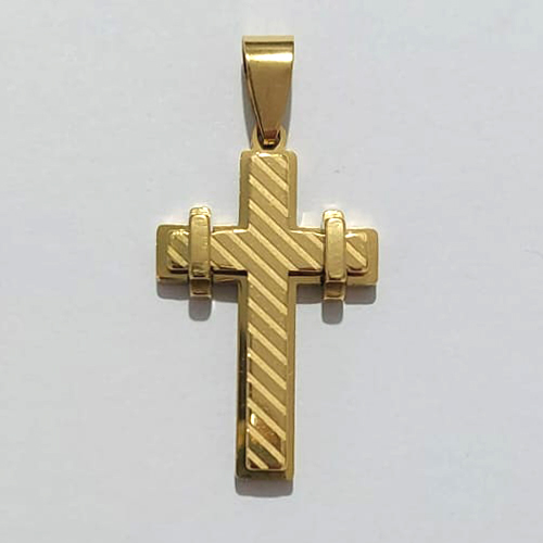 PINGENTE EM AÇO INOXIDÁVEL 316L CRUCIFIXO DOURADO ALTO RELEVO 19X30MM ACPG000053