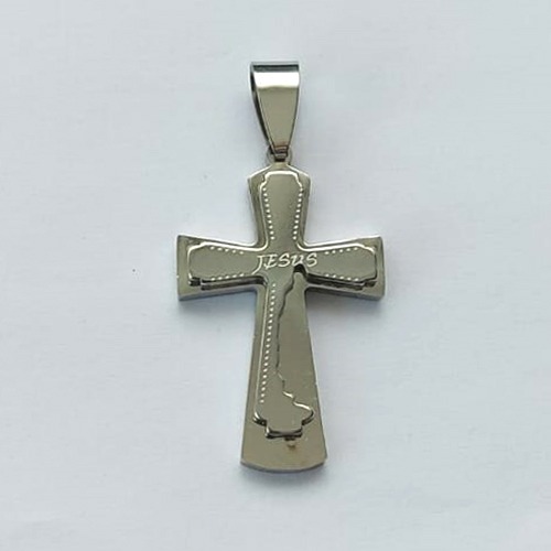 PINGENTE EM AÇO INOXIDÁVEL 316L CRUCIFIXO ALTO RELEVO ESCRITO JESUS 19X30MM ACPG000056