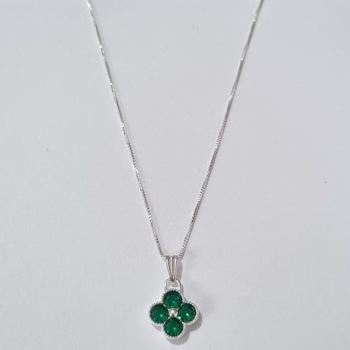 GARGANTILHA FOLHEADA A PRATA COM 50 MILÉSIMOS + VERNIZ DIAMOND CORRENTE VENEZIANA 45CM PINGENTE TREVO VERDE VIDRO 12MM +  EXTENSOR PRGG001052