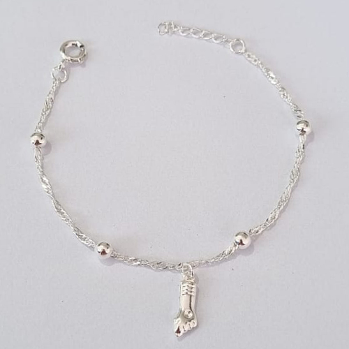 PULSEIRA FOLHEADA A PRATA COM 50 MILÉSIMOS + VERNIZ DIAMOND INFANTIL 13CM BOLINHAS E FIGA + EXTENSOR PRPS000805
