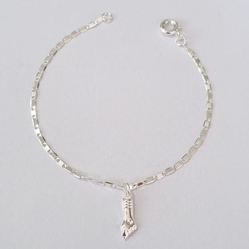 PULSEIRA FOLHEADA A PRATA COM 50 MILÉSIMOS + VERNIZ DIAMOND INFANTIL 14CM PINGENTE FIGA PRPS000806