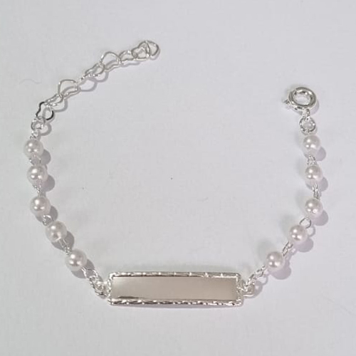 PULSEIRA FOLHEADA A PRATA COM 50 MILÉSIMOS + VERNIZ DIAMOND INFANTIL 14CM CHAPINHA COM PÉROLAS PRPS000811