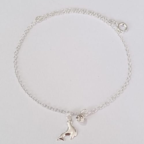 TORNOZELEIRA FOLHEADA A PRATA  COM 50 MILÉSIMOS  + VERNIZ DIAMOND 22CM FOCA E STRASS PRTO000088