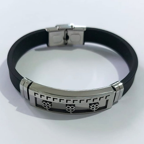 PULSEIRA EM AÇO INOXIDÁVEL EMBORRACHADA 20CM LARGURA 10MM COM TRAVA DESENHO TREVO ACPS000405