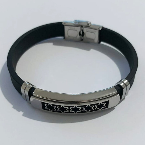 PULSEIRA EM AÇO INOXIDÁVEL EMBORRACHADA 20CM LARGURA 10MM COM TRAVA DESENHO ESTRELA ACPS000406