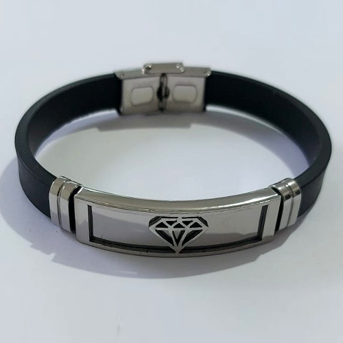 PULSEIRA EM AÇO INOXIDÁVEL EMBORRACHADA 20CM LARGURA 10MM COM TRAVA DESENHO DIAMANTE ACPS000407