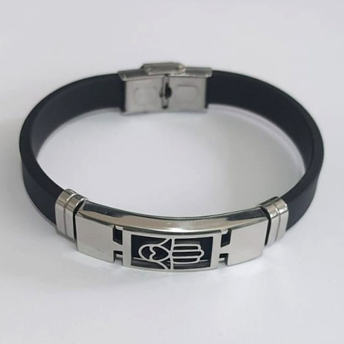 PULSEIRA EM AÇO INOXIDÁVEL EMBORRACHADA 20CM LARGURA 10MM COM TRAVA DESENHO MÃO HANSÁ ACPS000411