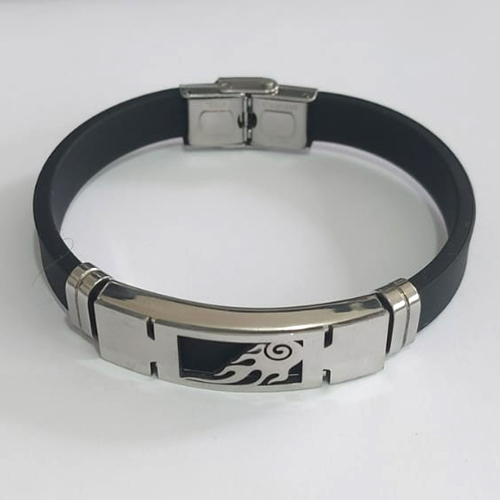 PULSEIRA EM AÇO INOXIDÁVEL EMBORRACHADA 20CM LARGURA 10MM COM TRAVA DESENHO FOGO ACPS000412