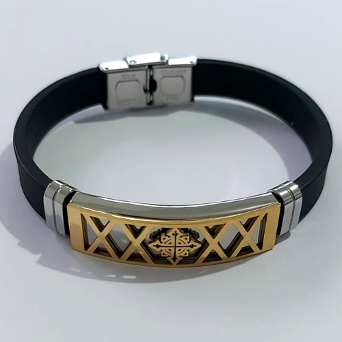 PULSEIRA EM AÇO INOXIDÁVEL EMBORRACHADA 20CM LARGURA 10MM COM TRAVA DESENHADA DOURADA ACPS000415