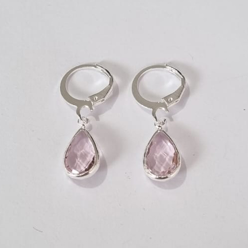 BRINCO FOLHEADO A PRATA COM 50 MILÉSIMOS + VERNIZ DIAMOND ARGOLA DE PRESSÃO PEDRA CRISTAL ROSA 8MM PRBR000837