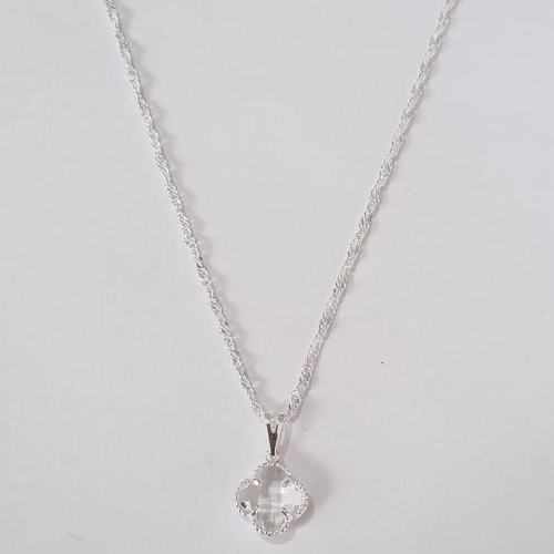 GARGANTILHA FOLHEADA A PRATA COM 50 MILÉSIMOS + VERNIZ DIAMOND CORRENTE VENEZIANA TREVO BRANCO VIDRO 10MM FECHO LAGOSTA PRGG001071
