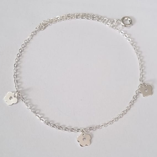 TORNOZELEIRA FOLHEADA A PRATA  COM 50 MILÉSIMOS  + VERNIZ DIAMOND 23CM FLORES PRTO000090