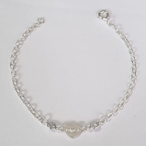 PULSEIRA FOLHEADA A PRATA COM 50 MILÉSIMOS + VERNIZ DIAMOND INFANTIL 15CM CORAÇÃO PEDRA CRISTAL PRPS000880