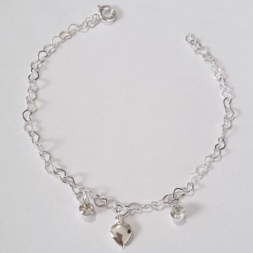 PULSEIRA FOLHEADA A PRATA COM 50 MILÉSIMOS + VERNIZ DIAMOND INFANTIL 15CM CORAÇÃO E STRASS PRPS000882
