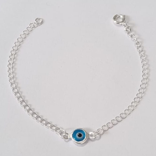 PULSEIRA FOLHEADA A PRATA COM 50 MILÉSIMOS + VERNIZ DIAMOND INFANTIL 14CM - PULSEIRA COM OLHO GREGO PRPS000895