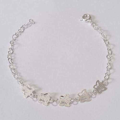 PULSEIRA FOLHEADA A PRATA COM 50 MILÉSIMOS + VERNIZ DIAMOND INFANTIL 16CM - PULSEIRA CORAÇÕES COM BORBOLETAS PRPS000896