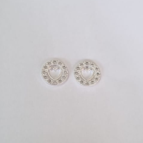 BRINCO FOLHEADO A PRATA COM 50 MILÉSIMOS + VERNIZ DIAMOND CORAÇÃO VAZADO COM MICRO ZIRCÔNIAS 12MM PRBR000849