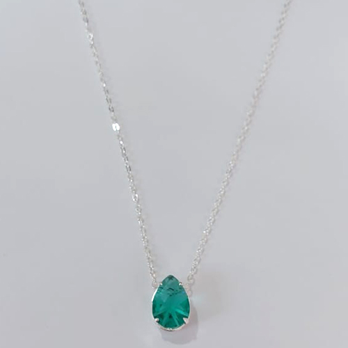 GARGANTILHA FOLHEADA A PRATA COM 50 MILÉSIMOS + VERNIZ DIAMOND CORRENTE CADEADO 45CM ZIRCÔNIA VERDE CLARA 10X14MM FECHO LAGOSTA PRGG001093