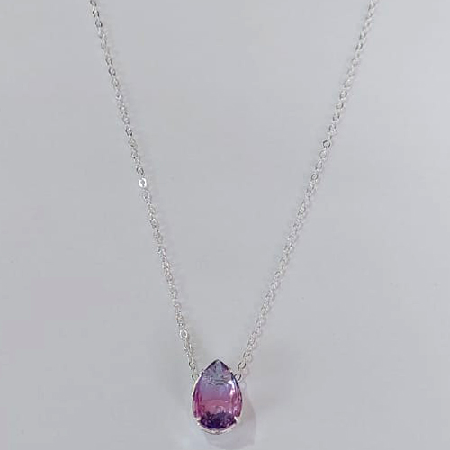 GARGANTILHA FOLHEADA A PRATA COM 50 MILÉSIMOS + VERNIZ DIAMOND CORRENTE CADEADO 45CM ZIRCÔNIA ROXA 10X14MM FECHO LAGOSTA PRGG001094