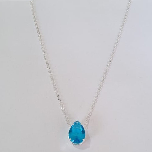 GARGANTILHA FOLHEADA A PRATA COM 50 MILÉSIMOS + VERNIZ DIAMOND CORRENTE CADEADO 45CM ZIRCÔNIA AZUL 10X14MM FECHO LAGOSTA PRGG001101