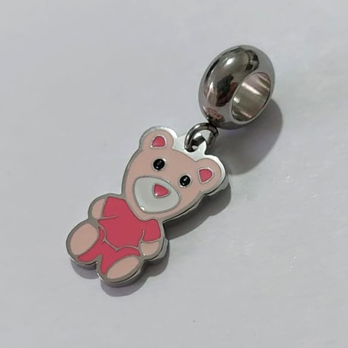 BERLOQUE EM AÇO INOXIDÁVEL 316L PINGENTE URSINHO ROSA 9X15MM ACBQ000004